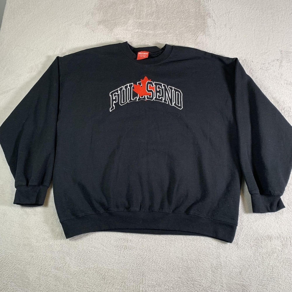 NELK‎ Boys Sweatshirt Mens XL Black Full Send Canada Maple Leaf Fleece Graphic